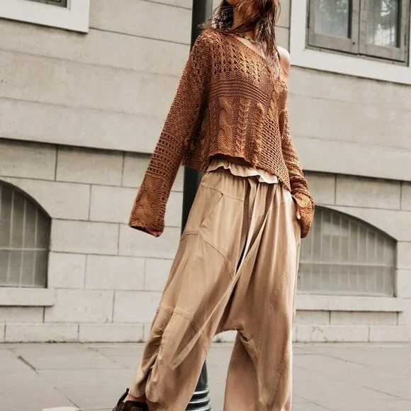 Brown Casual Women's Loose Fit Boat Neck Vacation Sweater - Picture 3 of 8